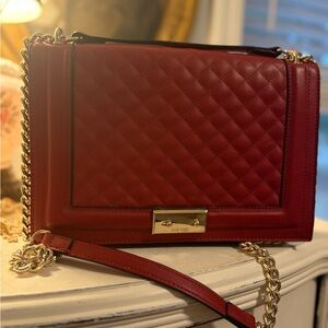 NINE WEST - Inaya Shoulder Bag Women's Red Leather Adjustable Strap